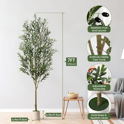 6FT Faux Olive Tree with Fruits White Pot, Indoor Home Decor | Faux Silk Plant, Lifelike Fruits,Safe Materials,Easy to Assemble,Indoor Fake Potted Tree