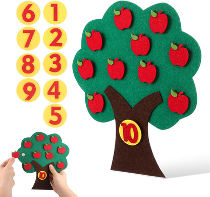 Felt Apple Tree Math Area Toy Educational Counting Game for Toddlers Preschool Early Childhood Learning with Mini Toy Apples 10.6 Inch