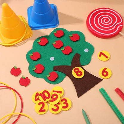 Felt Apple Tree Math Area Toy Educational Counting Game for Toddlers Preschool Early Childhood Learning with Mini Toy Apples 10.6 Inch