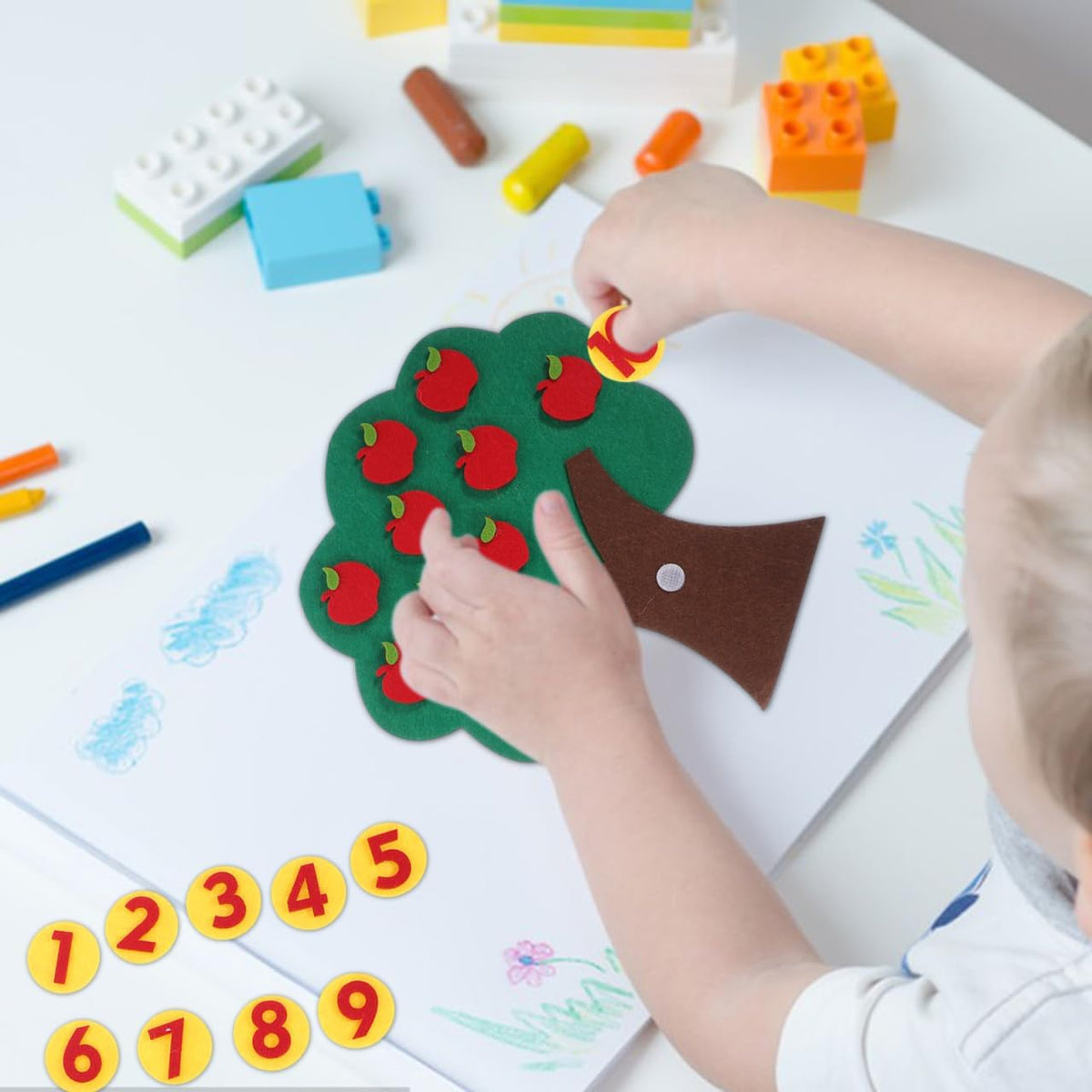Felt Apple Tree Math Area Toy Educational Counting Game for Toddlers Preschool Early Childhood Learning with Mini Toy Apples 10.6 Inch