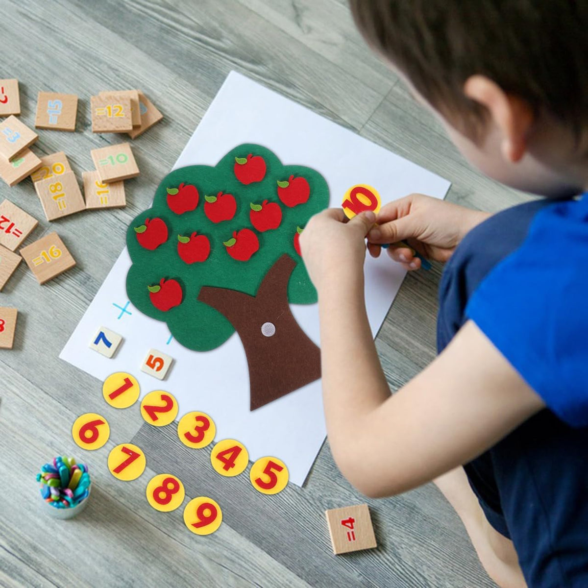 Felt Apple Tree Math Area Toy Educational Counting Game for Toddlers Preschool Early Childhood Learning with Mini Toy Apples 10.6 Inch