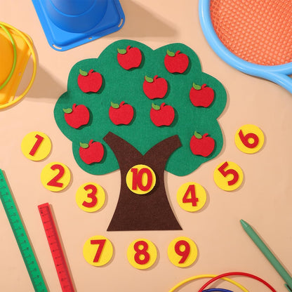 Felt Apple Tree Math Area Toy Educational Counting Game for Toddlers Preschool Early Childhood Learning with Mini Toy Apples 10.6 Inch