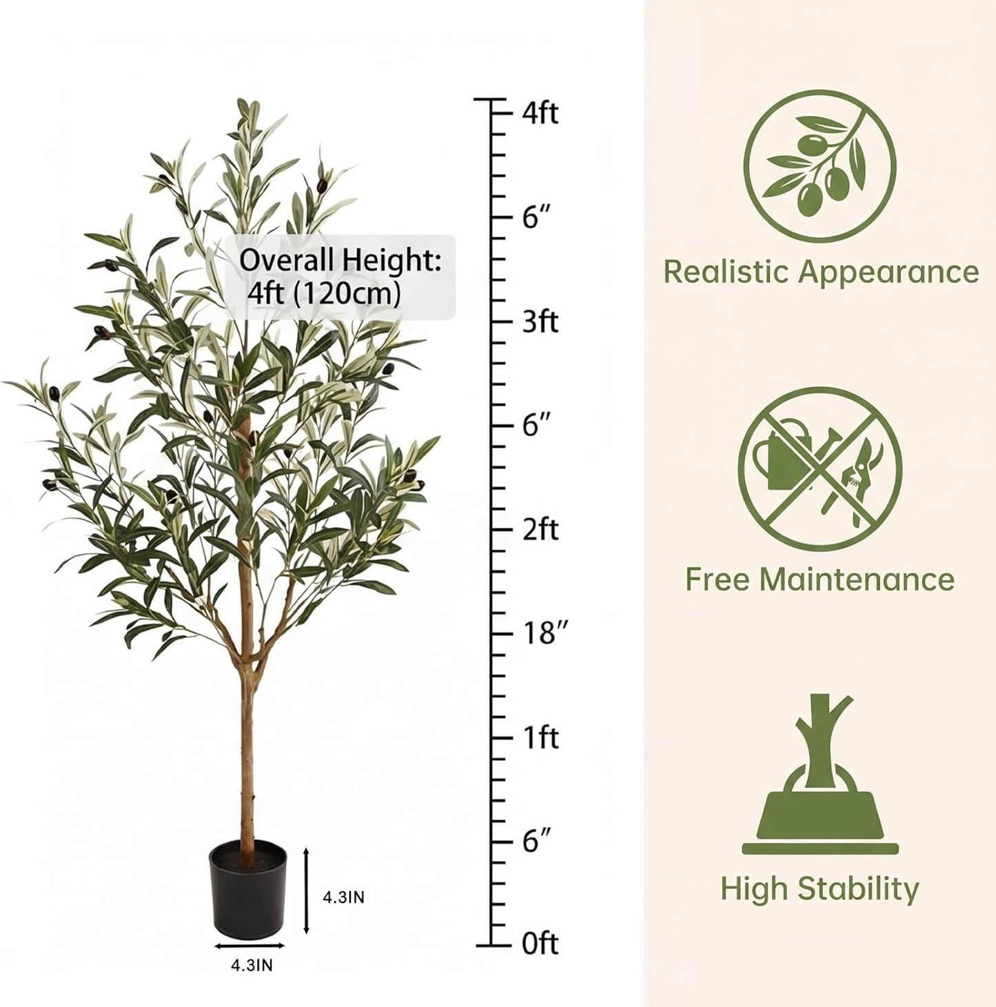 4FT Olive Trees Artificial Indoor,Fake Olive Tree with Natural Wood Trunk and Olive Branches and Lifelike Fruits,Faux Olive Tree for Home Office House Living Room Decor.