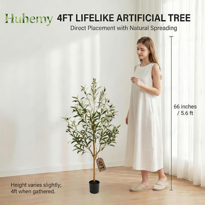 4FT Olive Trees Artificial Indoor,Fake Olive Tree with Natural Wood Trunk and Olive Branches and Lifelike Fruits,Faux Olive Tree for Home Office House Living Room Decor.