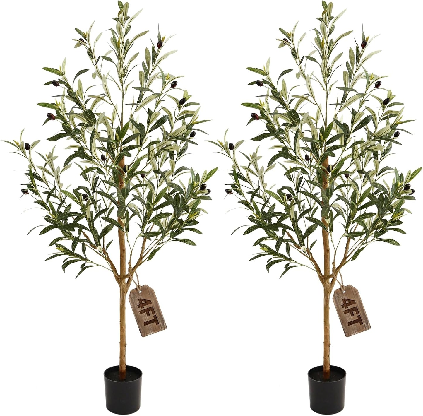 4FT Olive Trees Artificial Indoor,Fake Olive Tree with Natural Wood Trunk and Olive Branches and Lifelike Fruits,Faux Olive Tree for Home Office House Living Room Decor.