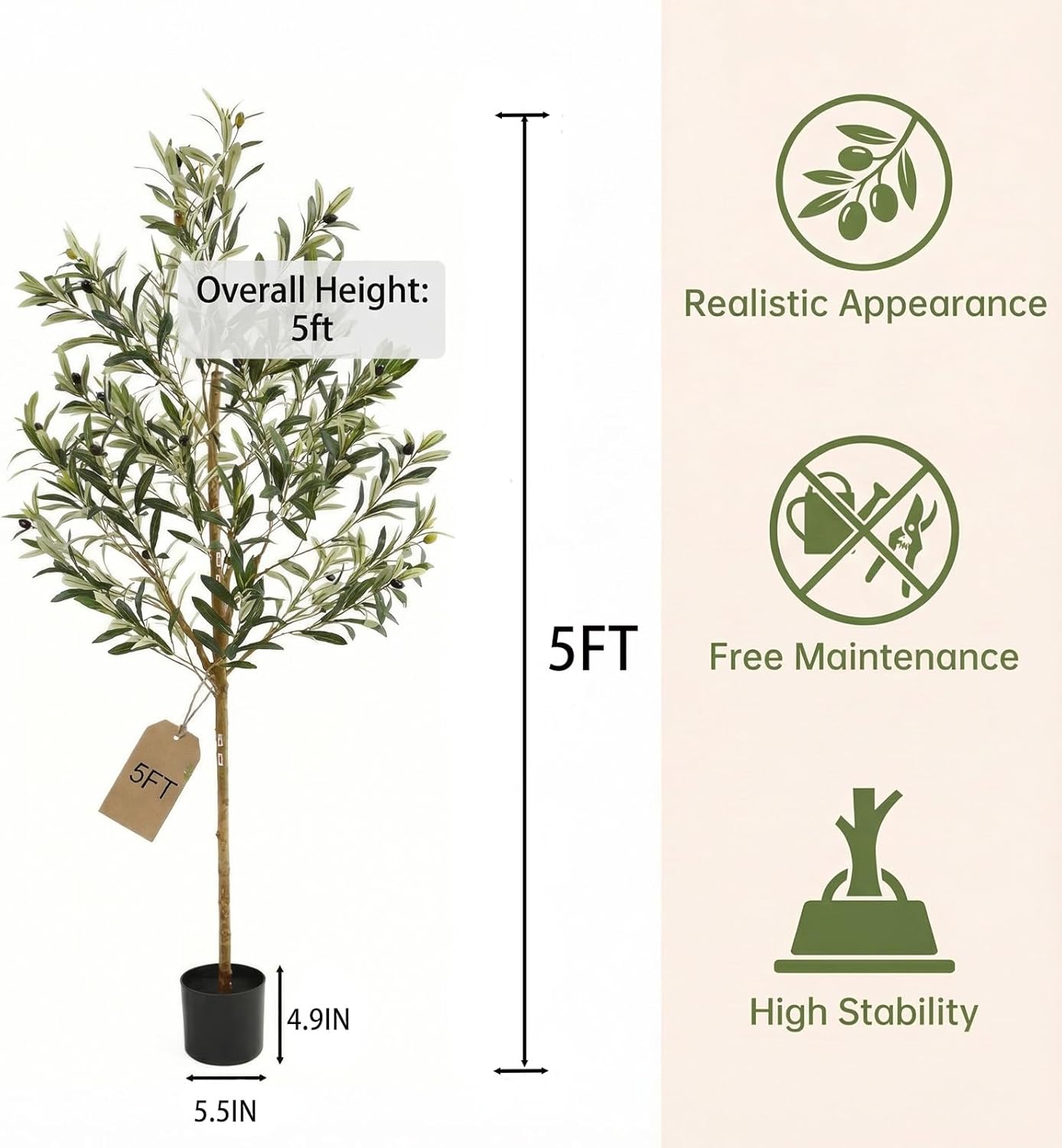 4FT Olive Trees Artificial Indoor,Fake Olive Tree with Natural Wood Trunk and Olive Branches and Lifelike Fruits,Faux Olive Tree for Home Office House Living Room Decor.