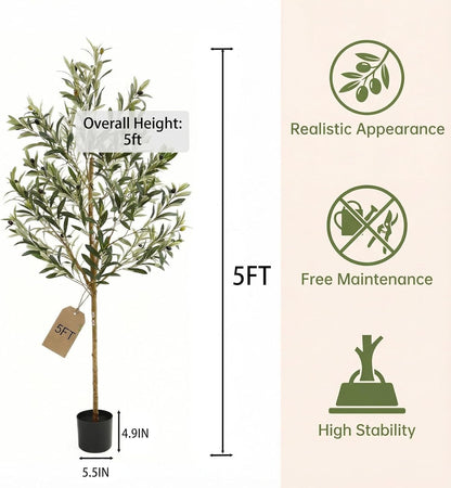 4FT Olive Trees Artificial Indoor,Fake Olive Tree with Natural Wood Trunk and Olive Branches and Lifelike Fruits,Faux Olive Tree for Home Office House Living Room Decor.