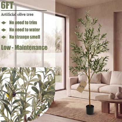 4FT Olive Trees Artificial Indoor,Fake Olive Tree with Natural Wood Trunk and Olive Branches and Lifelike Fruits,Faux Olive Tree for Home Office House Living Room Decor.