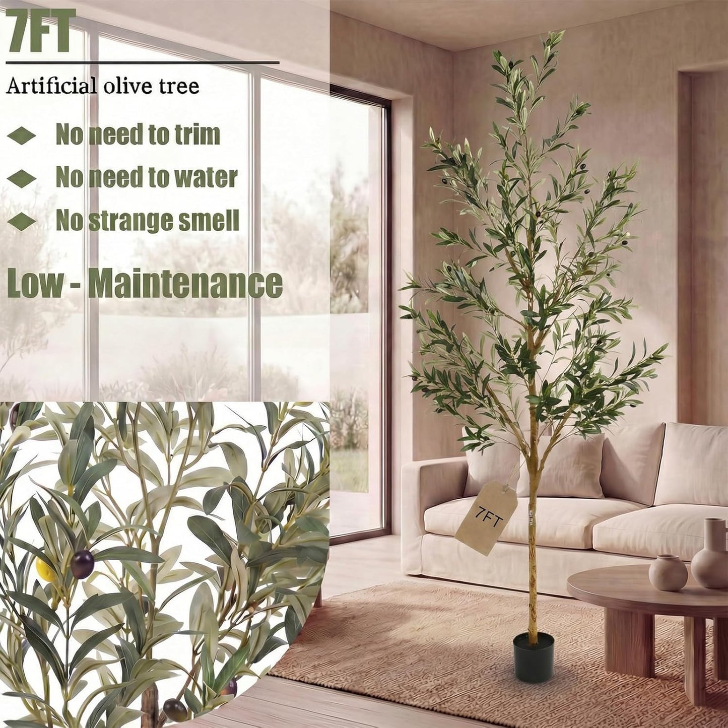 4FT Olive Trees Artificial Indoor,Fake Olive Tree with Natural Wood Trunk and Olive Branches and Lifelike Fruits,Faux Olive Tree for Home Office House Living Room Decor.