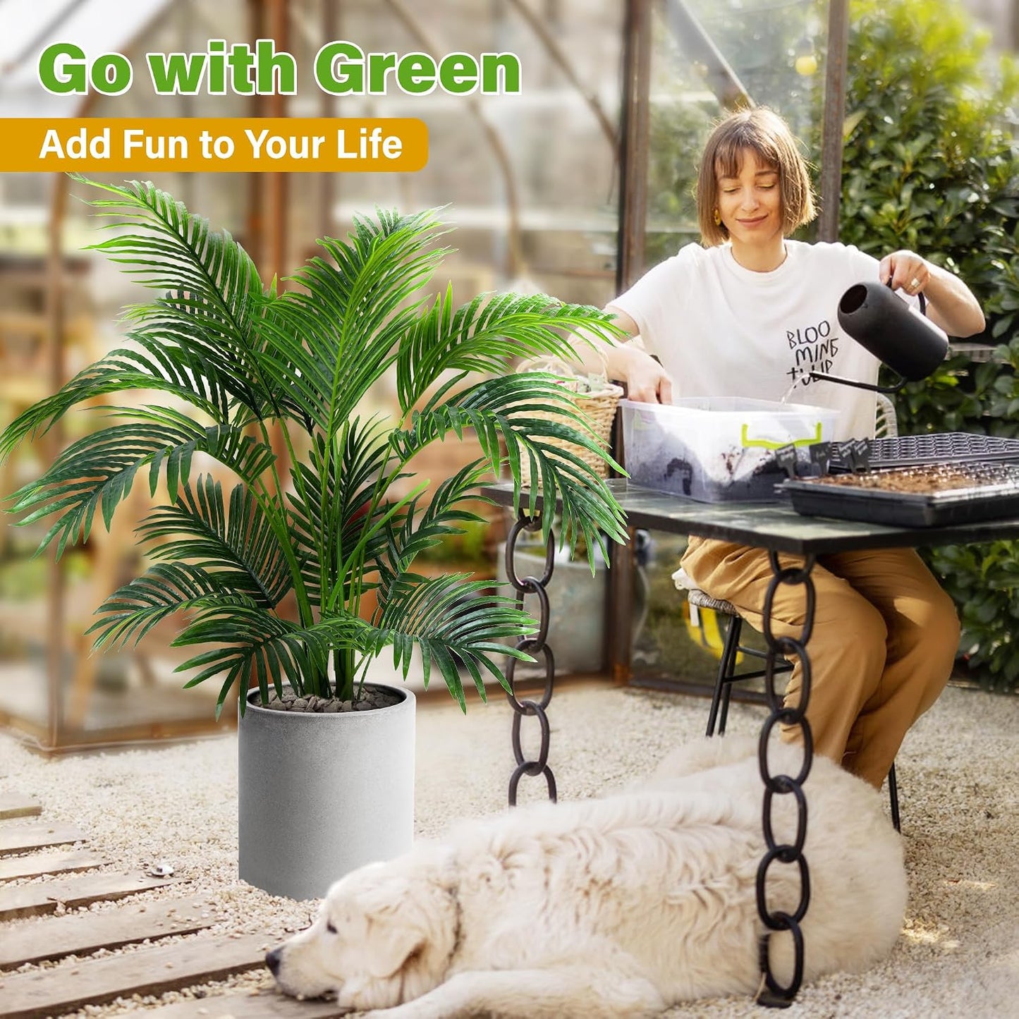 6ft 2-Pack Artificial Areca Palm Plant in Pot, Fake Tropical Cane Palm Silk Tree Indoor Outdoor, Dypsis Lutescens Plants, 70in Lifelike Faux Silk Plant Home Garden Decoration, Housewarming Gift