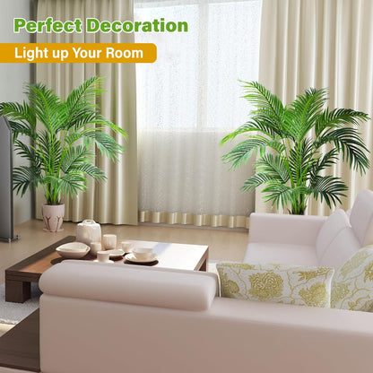 6ft 2-Pack Artificial Areca Palm Plant in Pot, Fake Tropical Cane Palm Silk Tree Indoor Outdoor, Dypsis Lutescens Plants, 70in Lifelike Faux Silk Plant Home Garden Decoration, Housewarming Gift