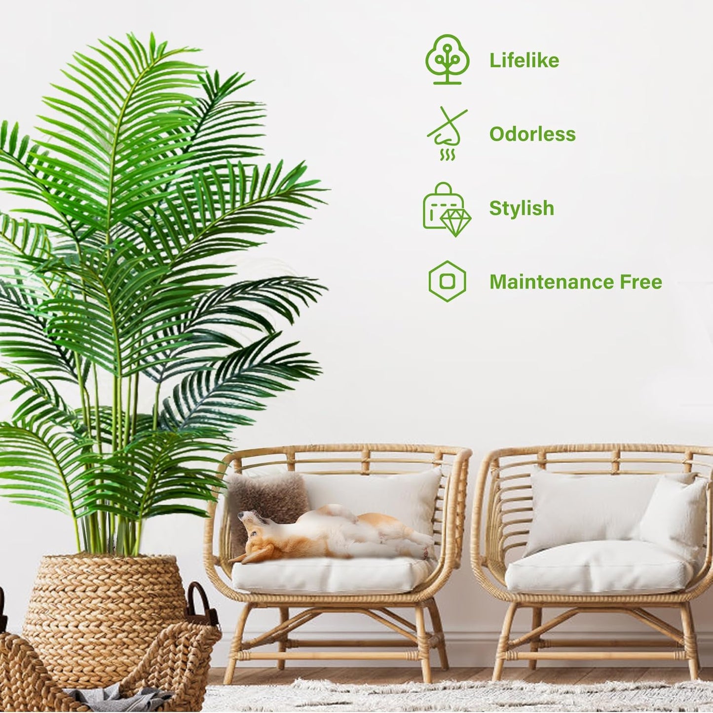 6ft 2-Pack Artificial Areca Palm Plant in Pot, Fake Tropical Cane Palm Silk Tree Indoor Outdoor, Dypsis Lutescens Plants, 70in Lifelike Faux Silk Plant Home Garden Decoration, Housewarming Gift