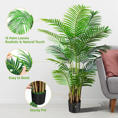 6ft 2-Pack Artificial Areca Palm Plant in Pot, Fake Tropical Cane Palm Silk Tree Indoor Outdoor, Dypsis Lutescens Plants, 70in Lifelike Faux Silk Plant Home Garden Decoration, Housewarming Gift