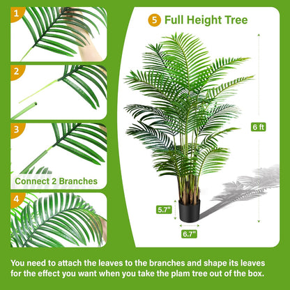 6ft 2-Pack Artificial Areca Palm Plant in Pot, Fake Tropical Cane Palm Silk Tree Indoor Outdoor, Dypsis Lutescens Plants, 70in Lifelike Faux Silk Plant Home Garden Decoration, Housewarming Gift