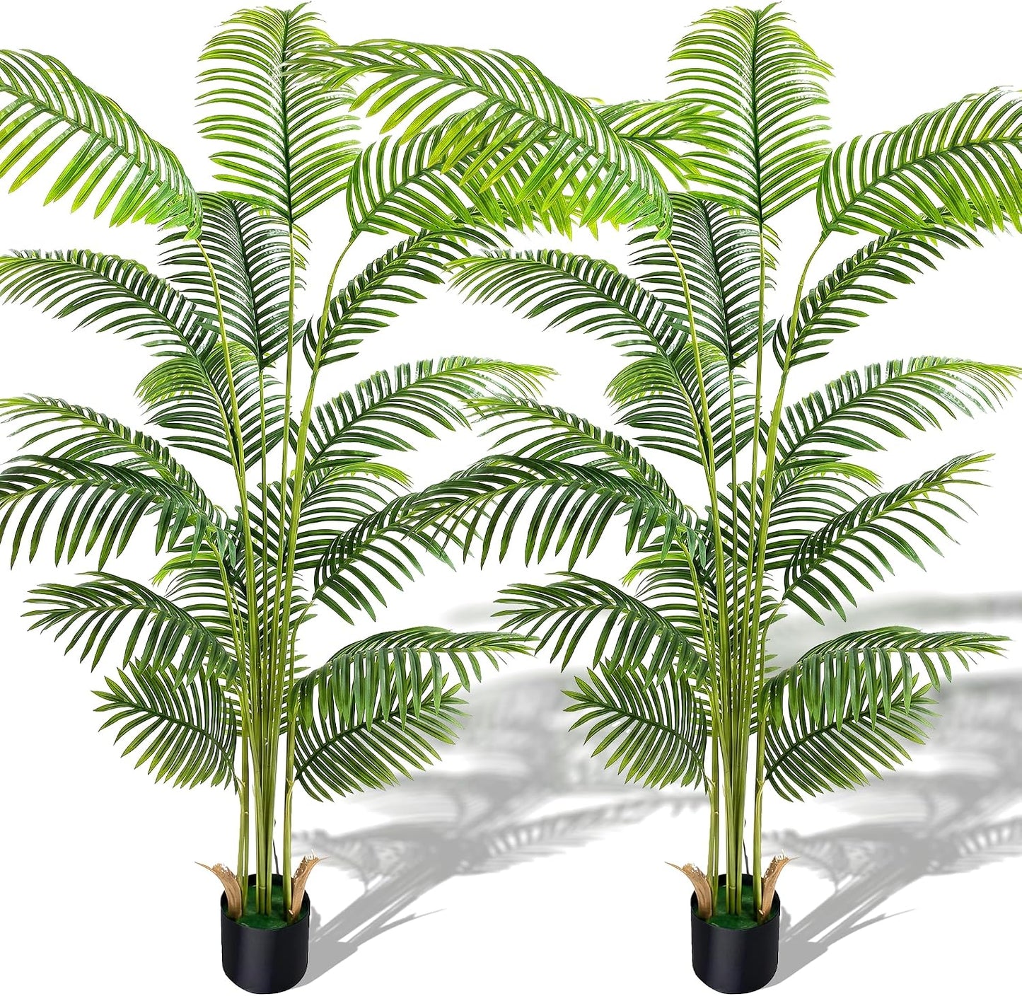 6ft 2-Pack Artificial Areca Palm Plant in Pot, Fake Tropical Cane Palm Silk Tree Indoor Outdoor, Dypsis Lutescens Plants, 70in Lifelike Faux Silk Plant Home Garden Decoration, Housewarming Gift