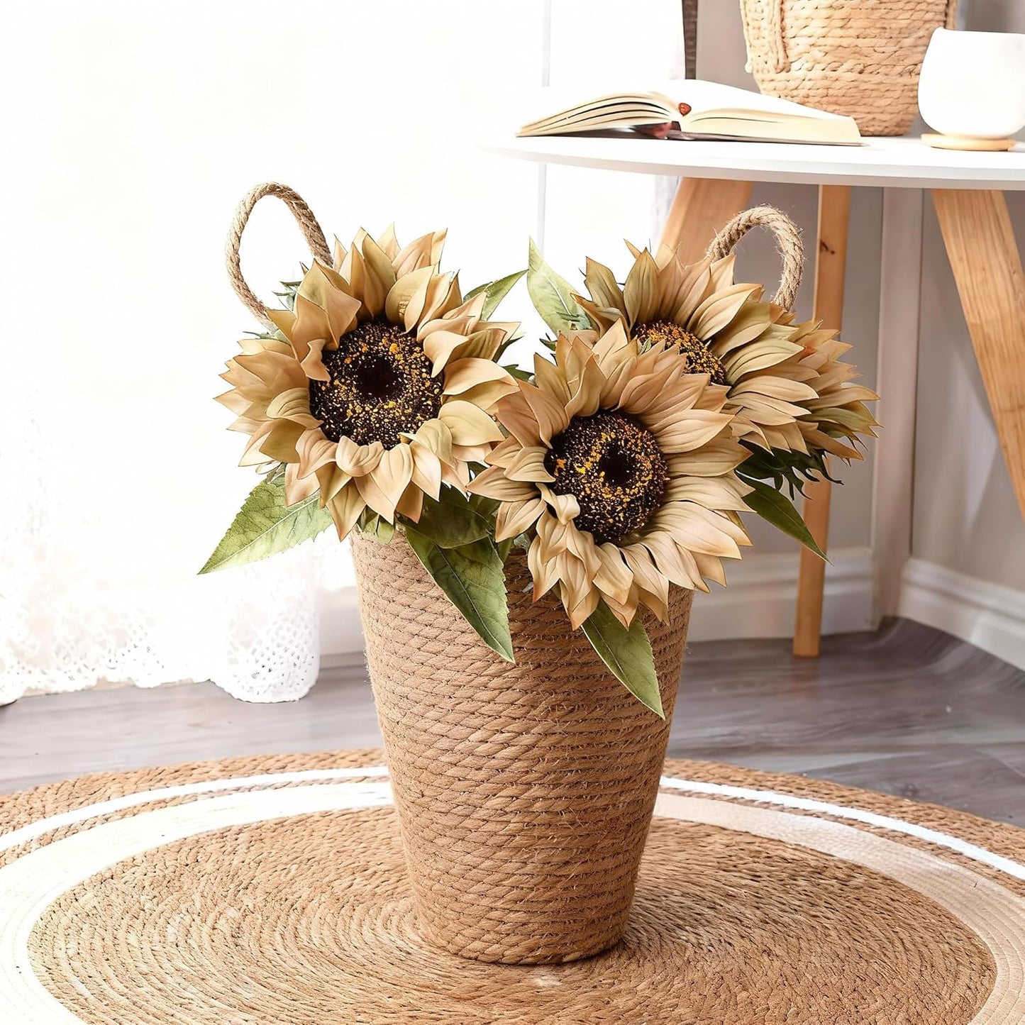 Sunflowers Artificial Flowers, 4Pcs Yellow Real Touch Fake Sunflowers, Large Faux Sun Flowers for Wedding,Birthday Gifts and Home Decoration