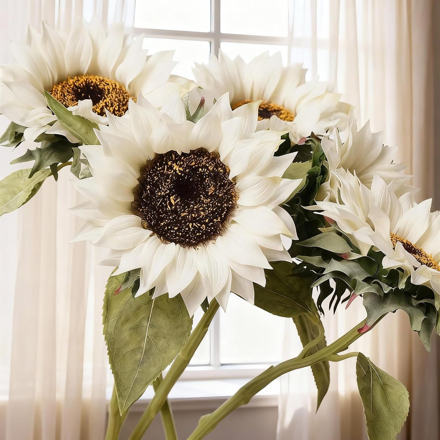 Sunflowers Artificial Flowers, 4Pcs Yellow Real Touch Fake Sunflowers, Large Faux Sun Flowers for Wedding,Birthday Gifts and Home Decoration