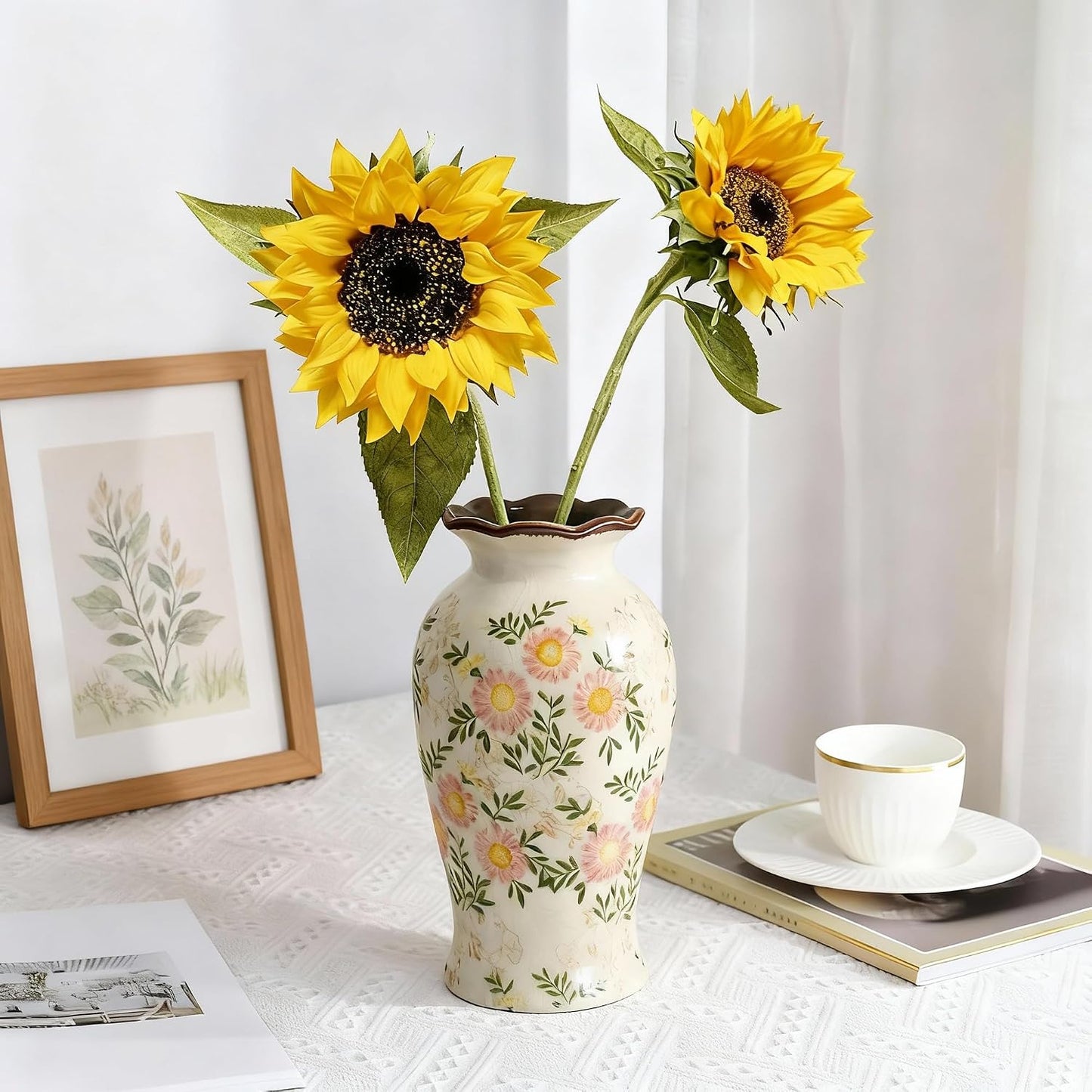 Sunflowers Artificial Flowers, 4Pcs Yellow Real Touch Fake Sunflowers, Large Faux Sun Flowers for Wedding,Birthday Gifts and Home Decoration