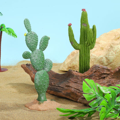 Fake Cactus Statues, 2pcs Realistic Artificial Cactus Figurine for Reptile Aquarium, Simulated Succulent Plant, Indoor Living Decor, Office Desk Decoration, 5.5 Inch Pots