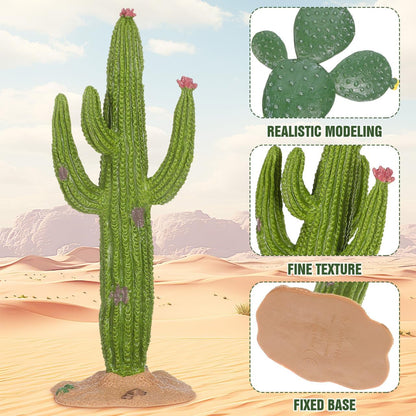 Fake Cactus Statues, 2pcs Realistic Artificial Cactus Figurine for Reptile Aquarium, Simulated Succulent Plant, Indoor Living Decor, Office Desk Decoration, 5.5 Inch Pots