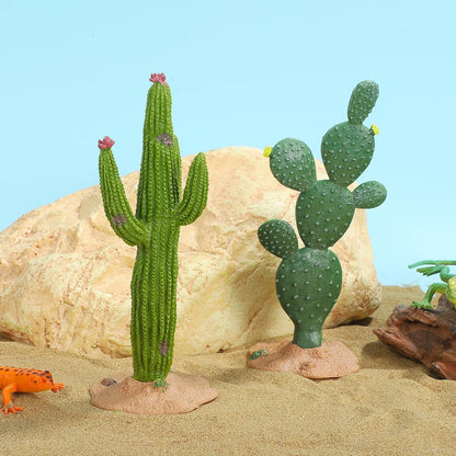 Fake Cactus Statues, 2pcs Realistic Artificial Cactus Figurine for Reptile Aquarium, Simulated Succulent Plant, Indoor Living Decor, Office Desk Decoration, 5.5 Inch Pots