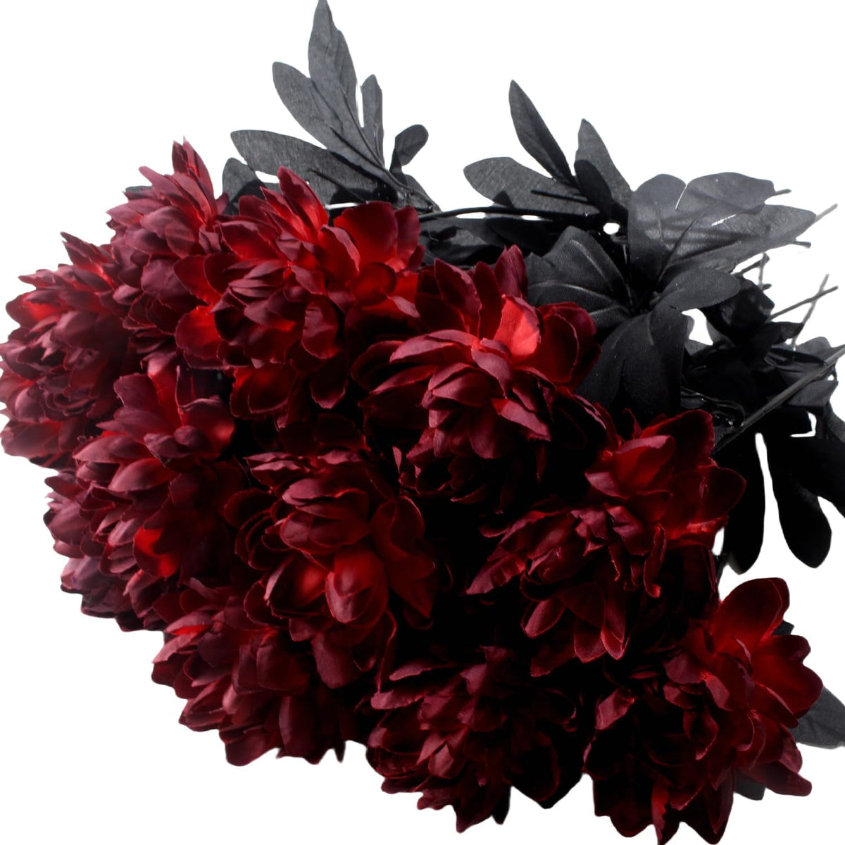 12Pcs Artificial Dahlia Flowers Burgundy Gothic Dead Flowers for Halloween