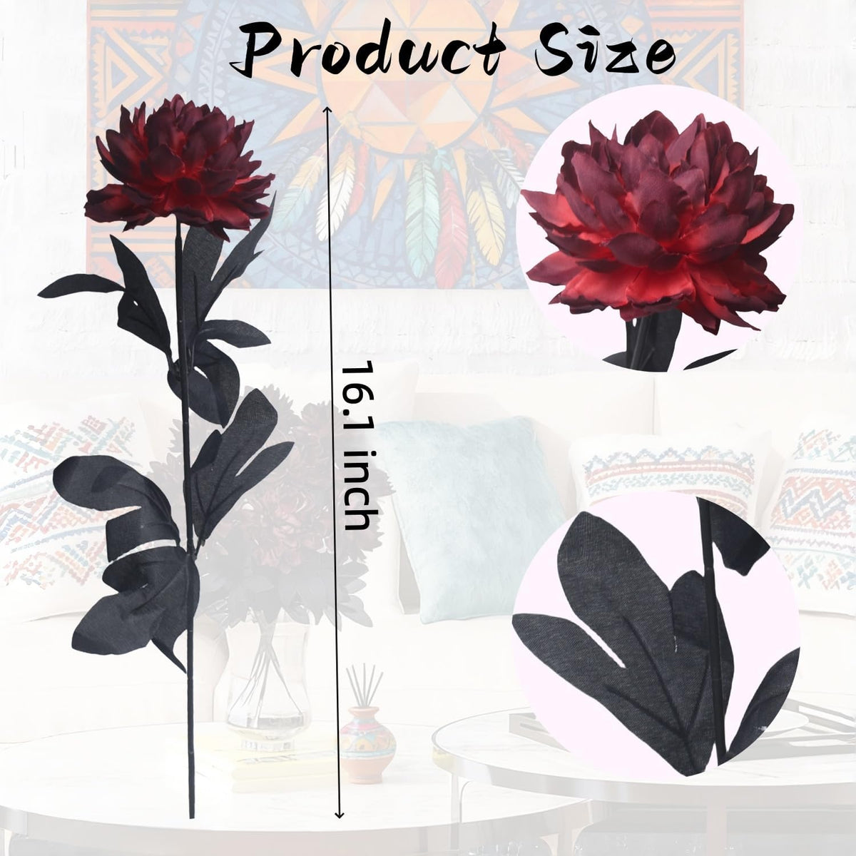 12Pcs Artificial Dahlia Flowers Burgundy Gothic Dead Flowers for Halloween