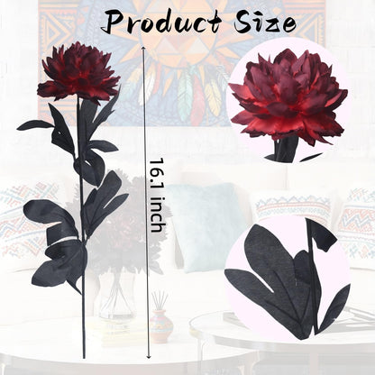 12Pcs Artificial Dahlia Flowers Burgundy Gothic Dead Flowers for Halloween