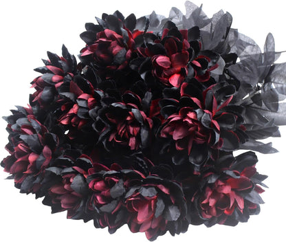 12Pcs Artificial Dahlia Flowers Burgundy Gothic Dead Flowers for Halloween