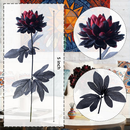 12Pcs Artificial Dahlia Flowers Burgundy Gothic Dead Flowers for Halloween