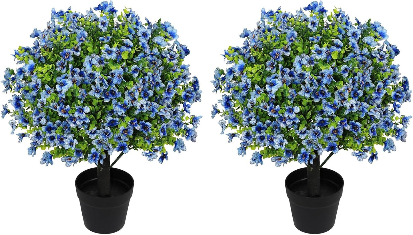 24" Artificial Potted Plants Outdoor Set of 2, UV Resistant Faux Red Flowers with Eucalyptus, Decorative Plants in Pots for Front Porch, Patio & Entryway
