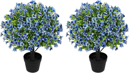24" Artificial Potted Plants Outdoor Set of 2, UV Resistant Faux Red Flowers with Eucalyptus, Decorative Plants in Pots for Front Porch, Patio & Entryway