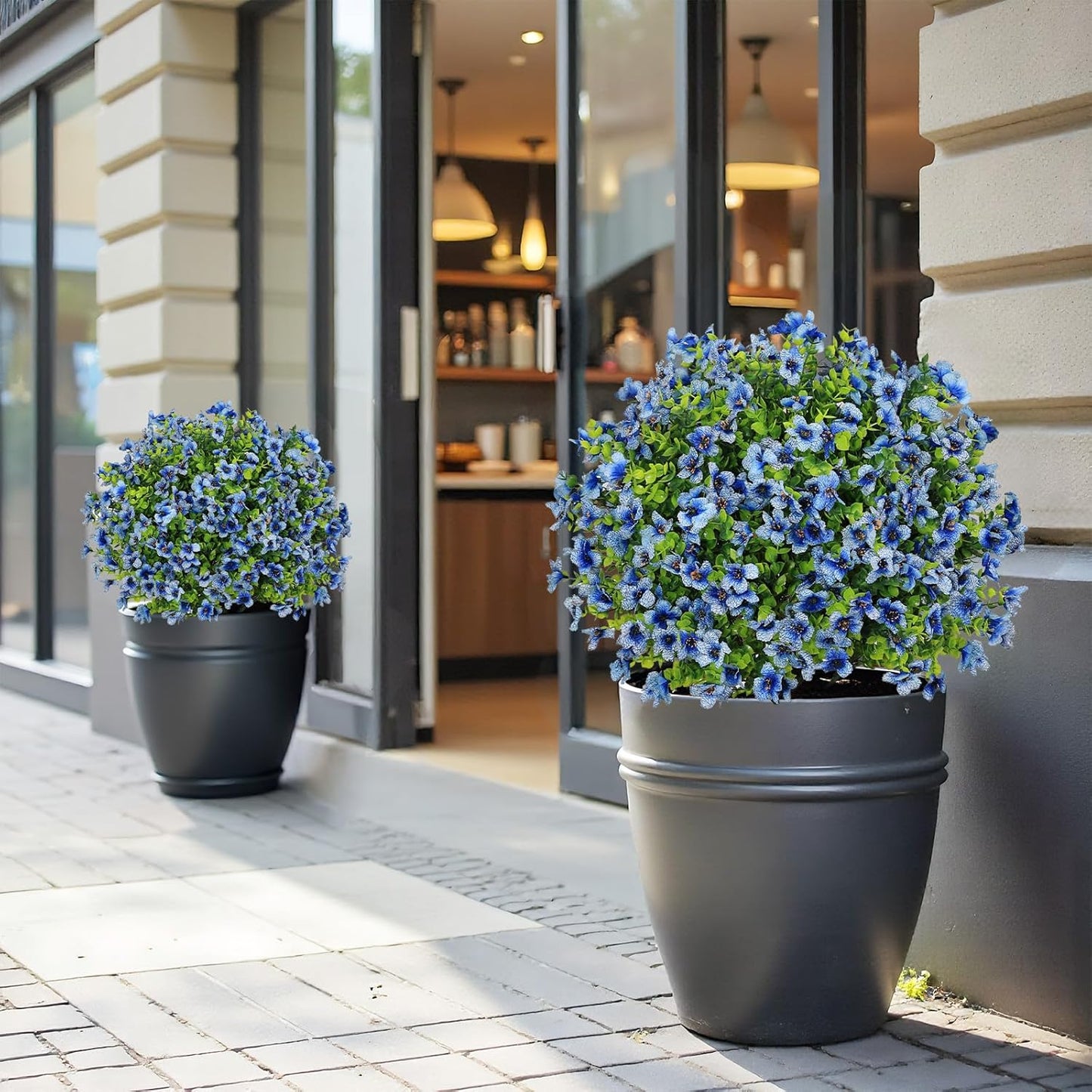 24" Artificial Potted Plants Outdoor Set of 2, UV Resistant Faux Red Flowers with Eucalyptus, Decorative Plants in Pots for Front Porch, Patio & Entryway