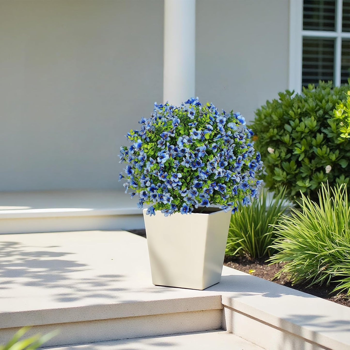 24" Artificial Potted Plants Outdoor Set of 2, UV Resistant Faux Red Flowers with Eucalyptus, Decorative Plants in Pots for Front Porch, Patio & Entryway