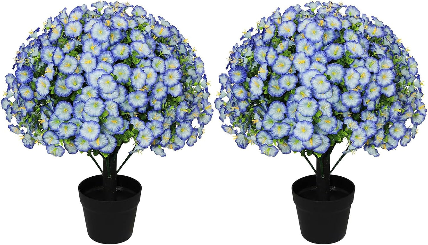 24" Artificial Potted Plants Outdoor Set of 2, UV Resistant Faux Red Flowers with Eucalyptus, Decorative Plants in Pots for Front Porch, Patio & Entryway