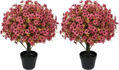 24" Artificial Potted Plants Outdoor Set of 2, UV Resistant Faux Red Flowers with Eucalyptus, Decorative Plants in Pots for Front Porch, Patio & Entryway