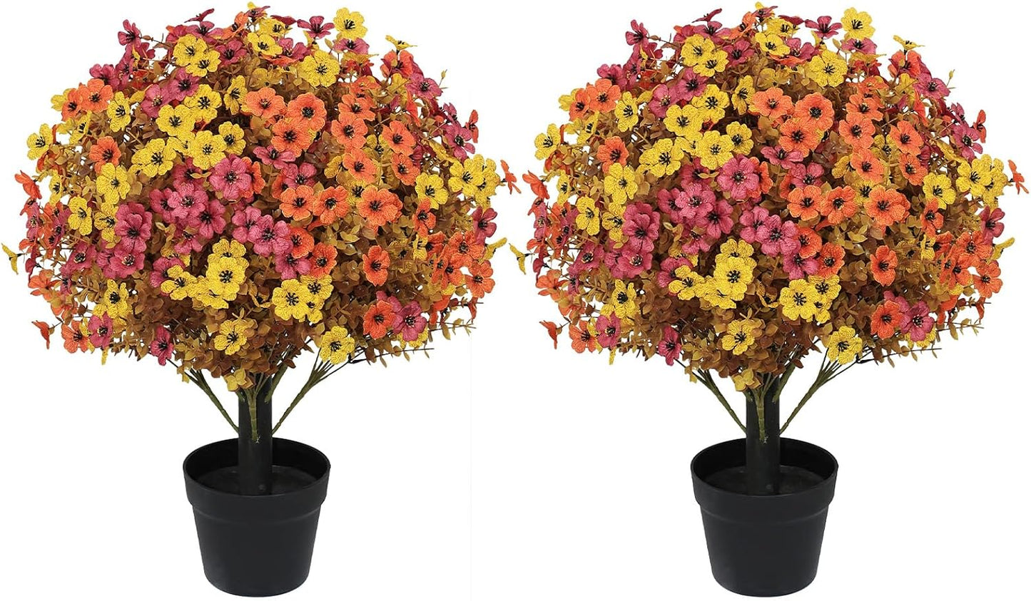24" Artificial Potted Plants Outdoor Set of 2, UV Resistant Faux Red Flowers with Eucalyptus, Decorative Plants in Pots for Front Porch, Patio & Entryway