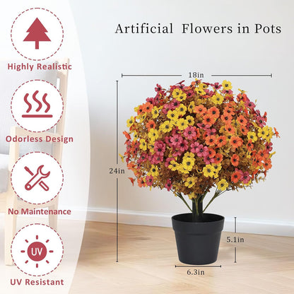 24" Artificial Potted Plants Outdoor Set of 2, UV Resistant Faux Red Flowers with Eucalyptus, Decorative Plants in Pots for Front Porch, Patio & Entryway