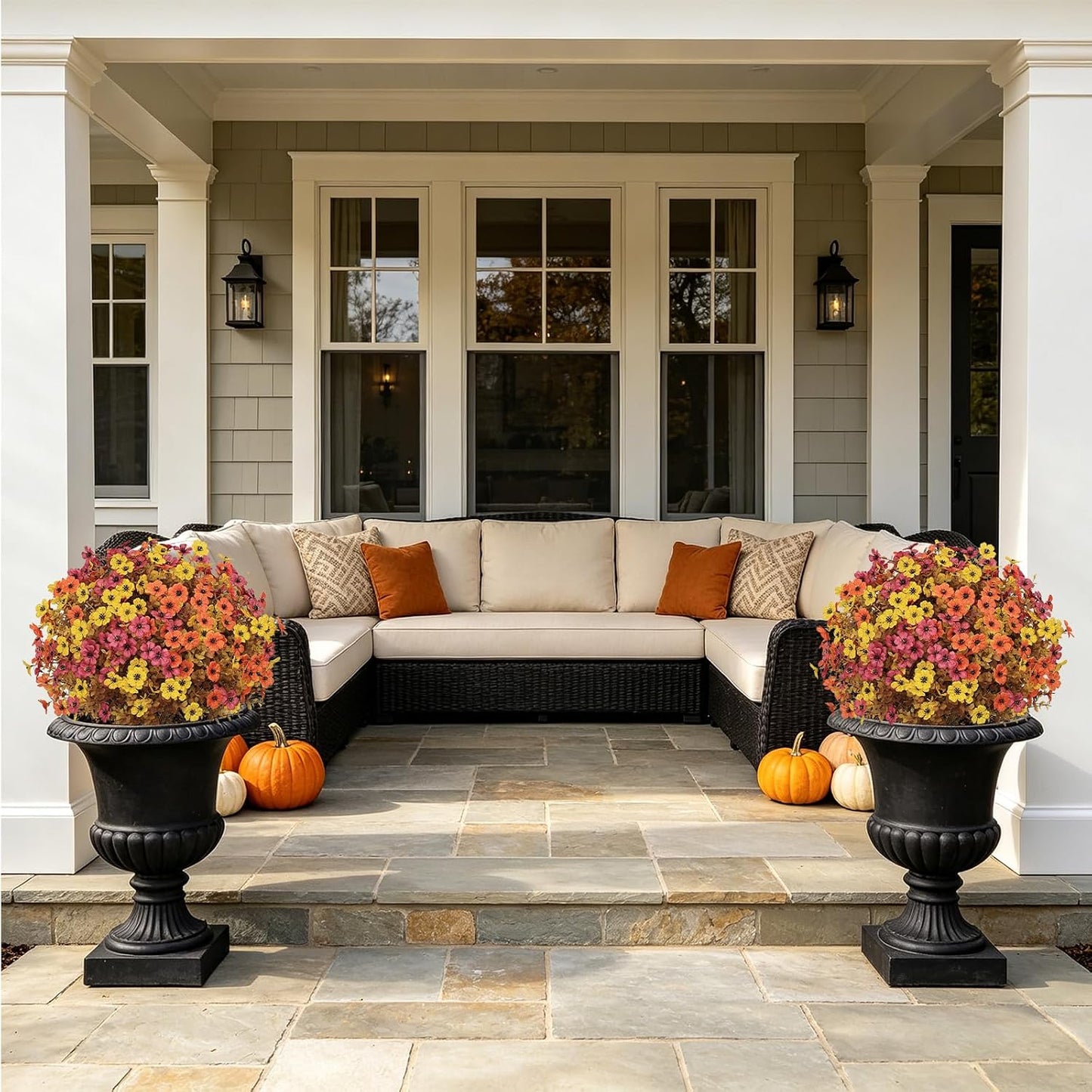 24" Artificial Potted Plants Outdoor Set of 2, UV Resistant Faux Red Flowers with Eucalyptus, Decorative Plants in Pots for Front Porch, Patio & Entryway