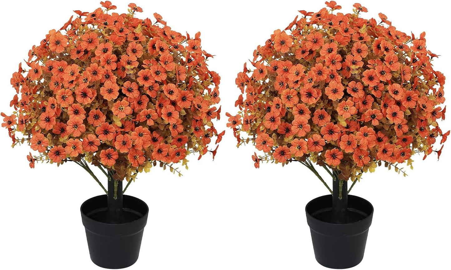 24" Artificial Potted Plants Outdoor Set of 2, UV Resistant Faux Red Flowers with Eucalyptus, Decorative Plants in Pots for Front Porch, Patio & Entryway