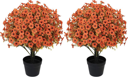 24" Artificial Potted Plants Outdoor Set of 2, UV Resistant Faux Red Flowers with Eucalyptus, Decorative Plants in Pots for Front Porch, Patio & Entryway
