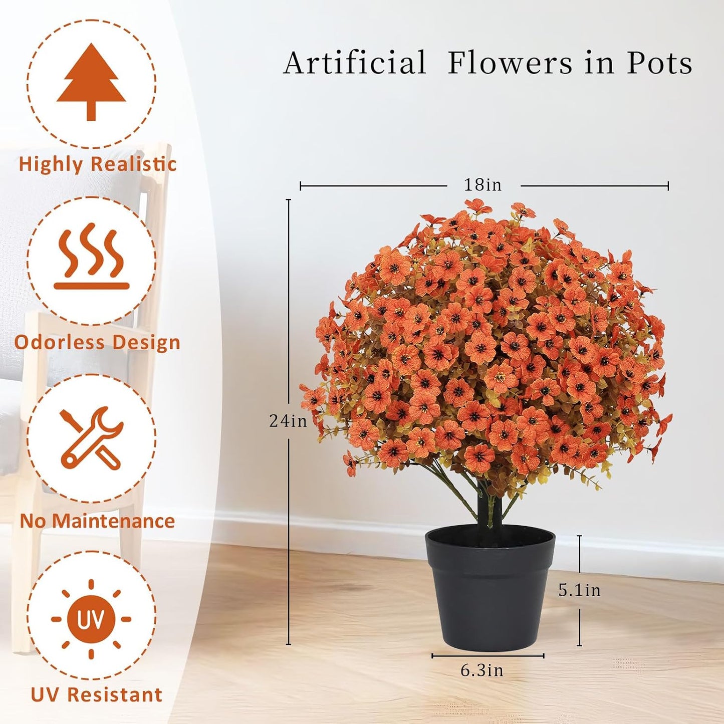 24" Artificial Potted Plants Outdoor Set of 2, UV Resistant Faux Red Flowers with Eucalyptus, Decorative Plants in Pots for Front Porch, Patio & Entryway
