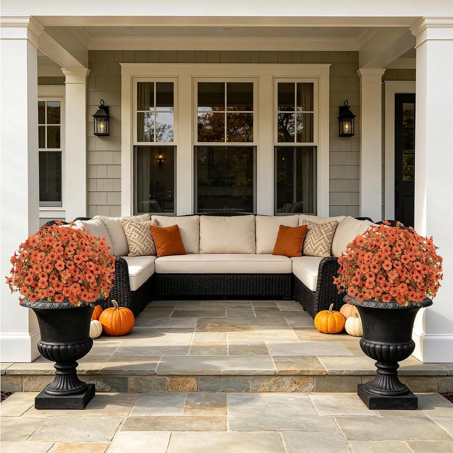 24" Artificial Potted Plants Outdoor Set of 2, UV Resistant Faux Red Flowers with Eucalyptus, Decorative Plants in Pots for Front Porch, Patio & Entryway
