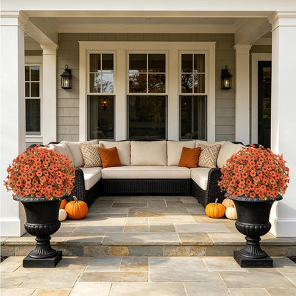 24" Artificial Potted Plants Outdoor Set of 2, UV Resistant Faux Red Flowers with Eucalyptus, Decorative Plants in Pots for Front Porch, Patio & Entryway