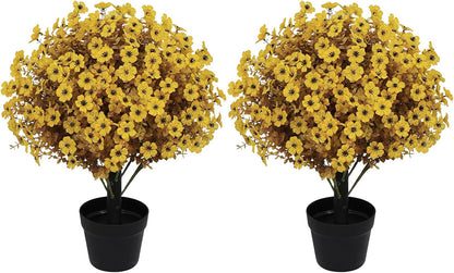 24" Artificial Potted Plants Outdoor Set of 2, UV Resistant Faux Red Flowers with Eucalyptus, Decorative Plants in Pots for Front Porch, Patio & Entryway