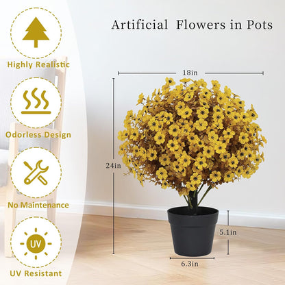 24" Artificial Potted Plants Outdoor Set of 2, UV Resistant Faux Red Flowers with Eucalyptus, Decorative Plants in Pots for Front Porch, Patio & Entryway