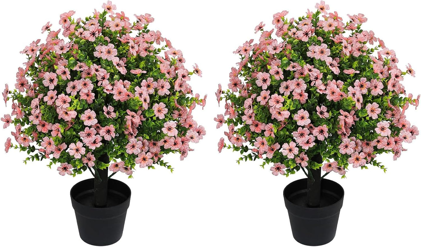 24" Artificial Potted Plants Outdoor Set of 2, UV Resistant Faux Red Flowers with Eucalyptus, Decorative Plants in Pots for Front Porch, Patio & Entryway