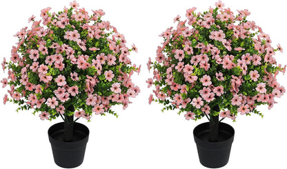 24" Artificial Potted Plants Outdoor Set of 2, UV Resistant Faux Red Flowers with Eucalyptus, Decorative Plants in Pots for Front Porch, Patio & Entryway