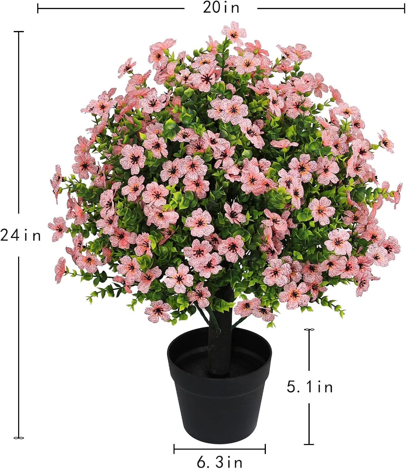 24" Artificial Potted Plants Outdoor Set of 2, UV Resistant Faux Red Flowers with Eucalyptus, Decorative Plants in Pots for Front Porch, Patio & Entryway