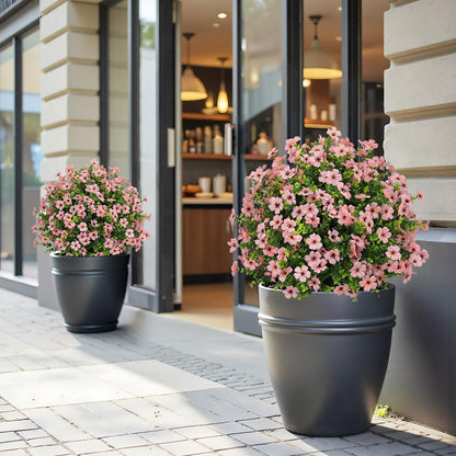 24" Artificial Potted Plants Outdoor Set of 2, UV Resistant Faux Red Flowers with Eucalyptus, Decorative Plants in Pots for Front Porch, Patio & Entryway